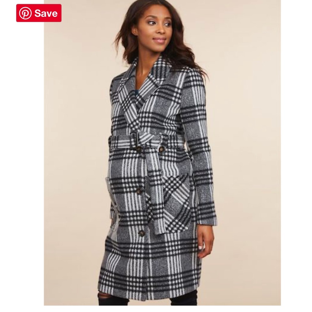 MOTHERHOOD MATERNITY plaid wool blend peacoat black grey small winter fall coat
